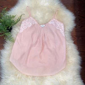 Aritzia Talula peach pleated cami with lace detail